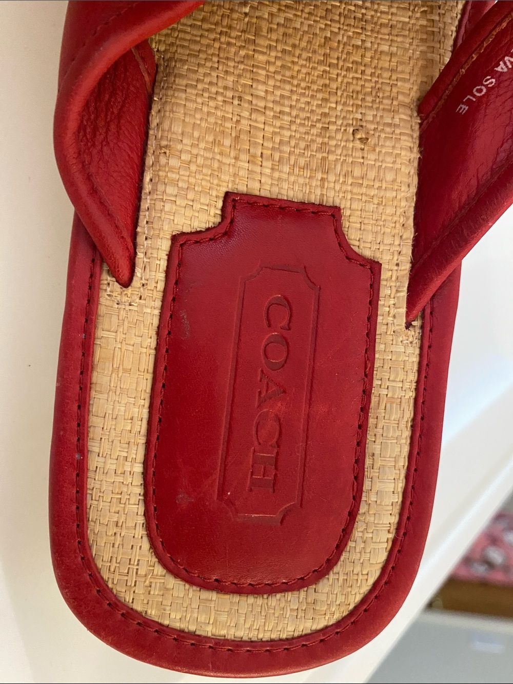 Coach Red Leather Thong Sandals for Women - Picture 6 of 9